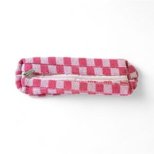 NWOT Pink Checkered Baby Bag for pencils, makeup, glasses, or anything! 3" x 8"